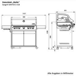 SANTOS S-518 Mit Seiten- & Heckbrenner, Edelstahl Inkl. Drehspieß, Rostheber & Silikonablage & Graviertes ZWILLING Pro Messer -Petromax Verkaufsgeschäft 493743525c0ae988706c176656ff1375